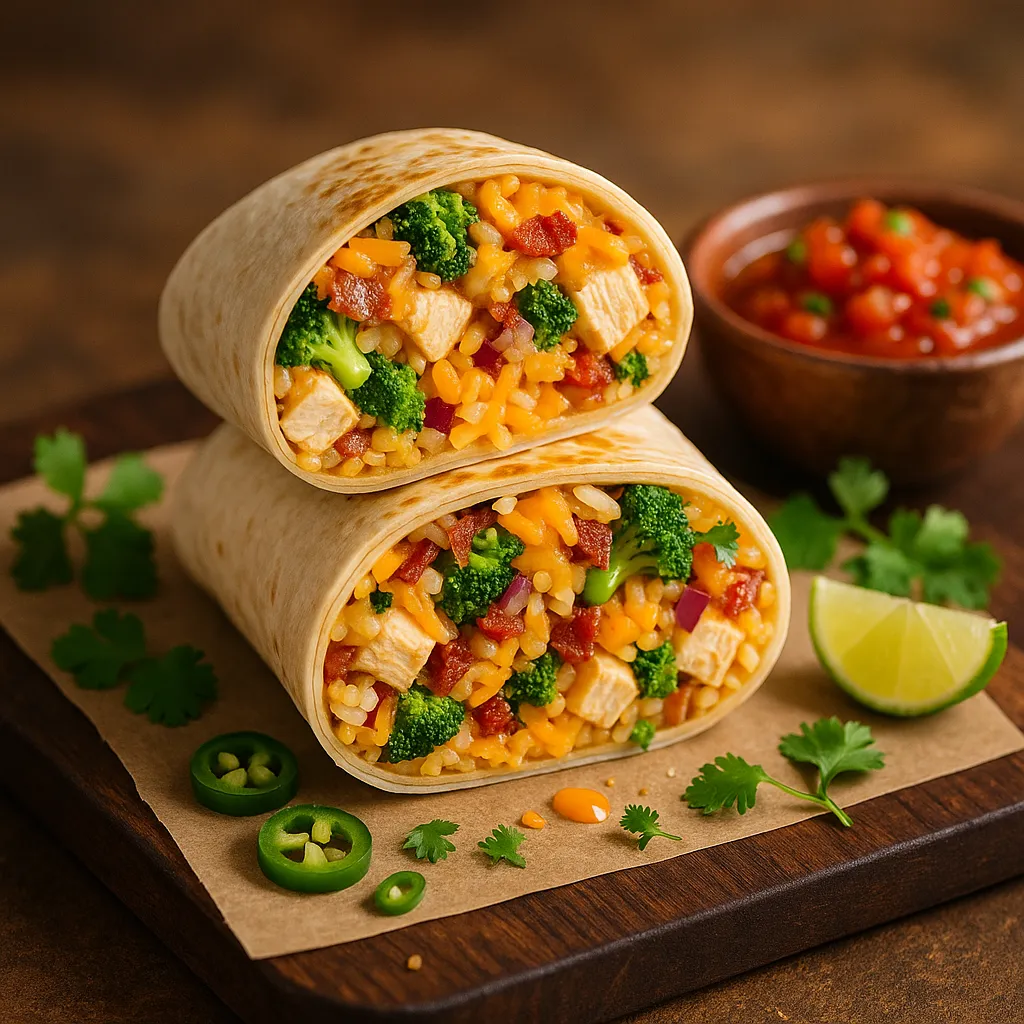 Chicken Cheddar Broccoli and Rice Burrito