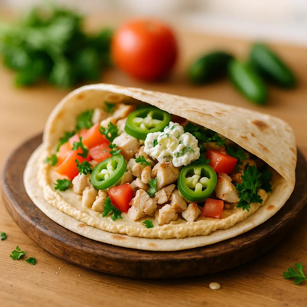 Chicken Olive Feta Hummus Wrap