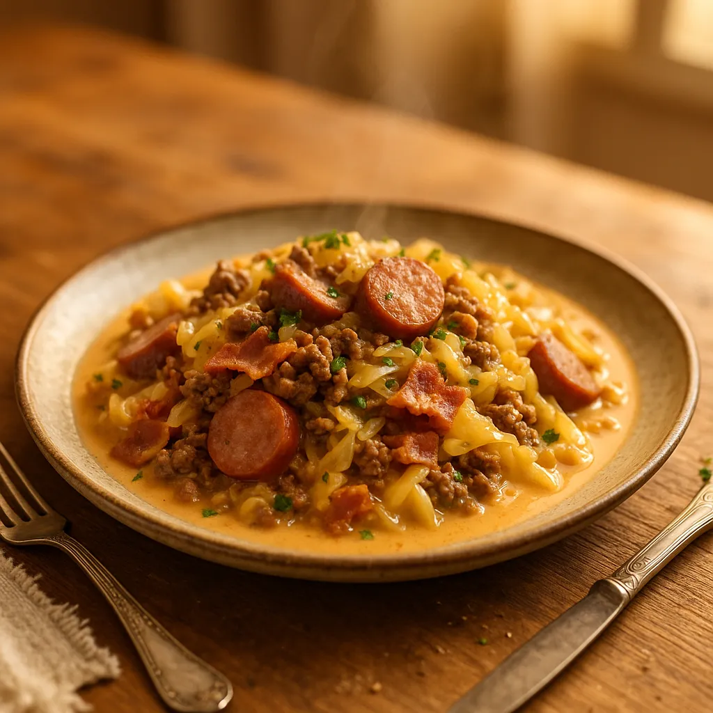 Creamy Cajun Cabbage and Sausage Crockpot