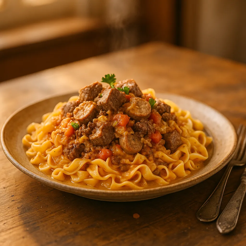 Creamy Steak and Sauerkraut Hot Sauce Pasta