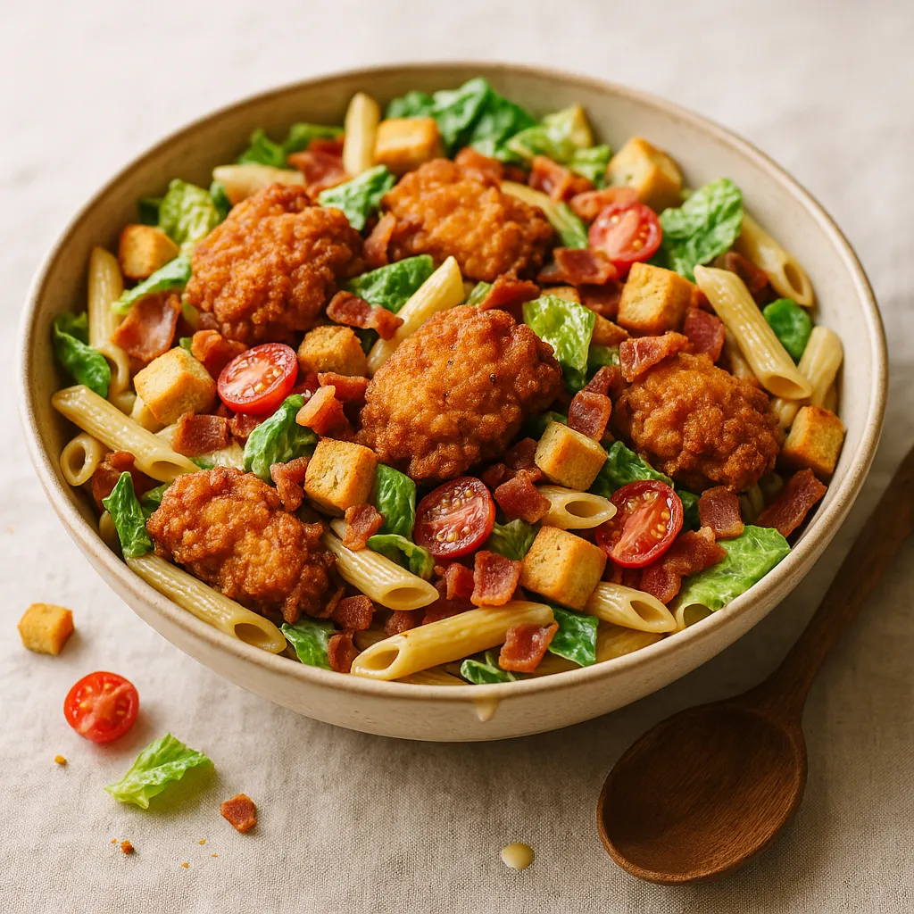 Fried Chicken Caesar Salad Pasta Bake