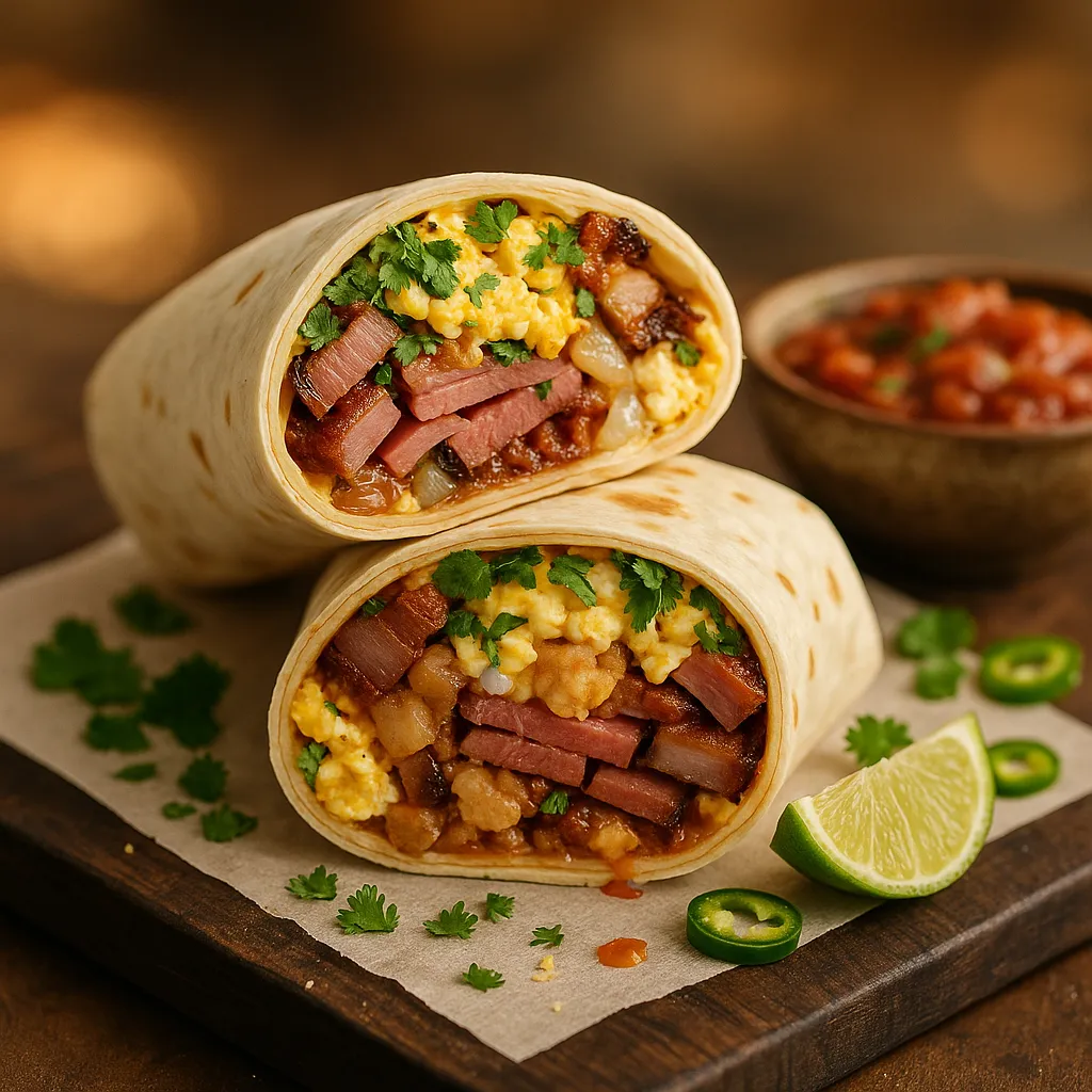 Pastrami Biscuits and Gravy Burritos