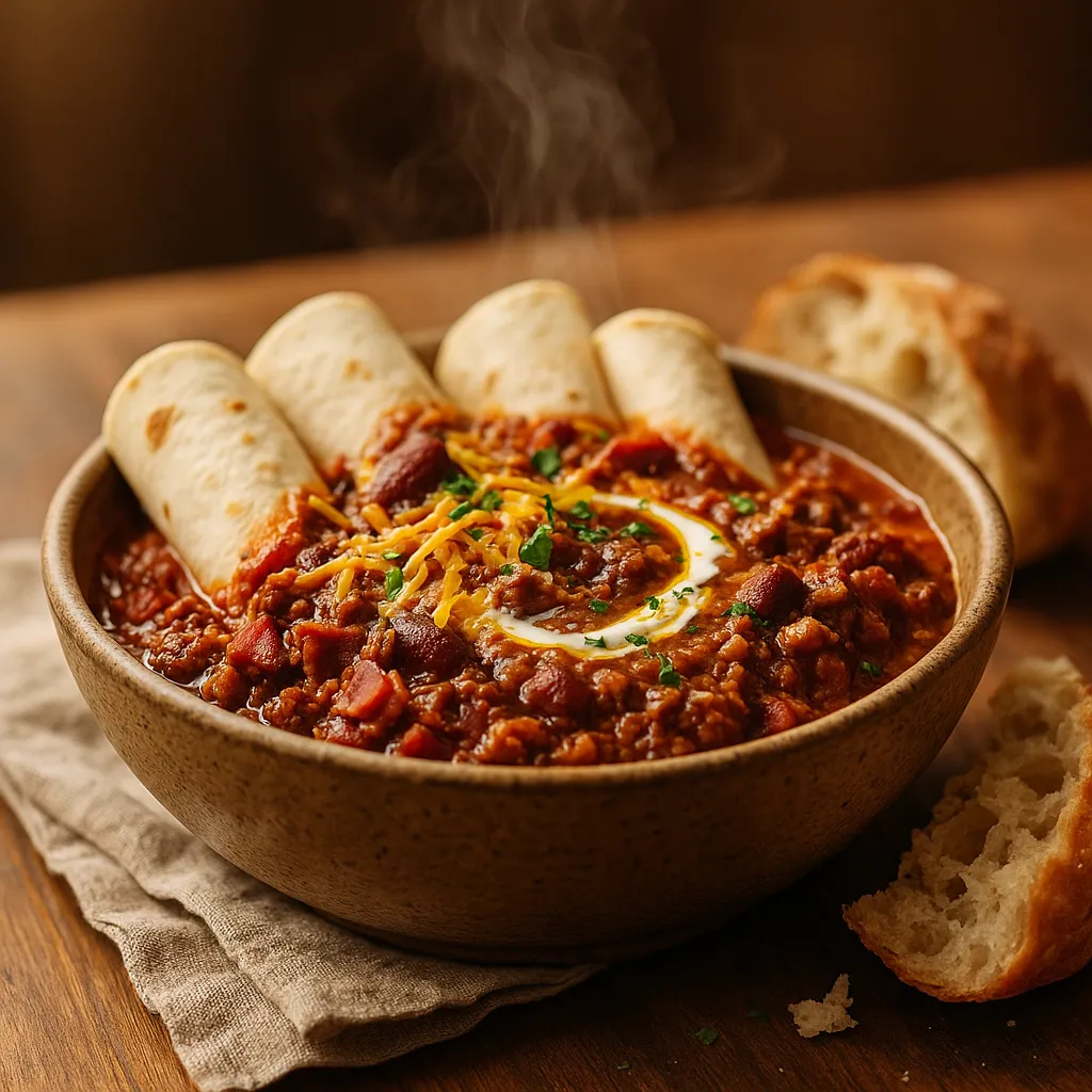 Pastrami Ground Beef Chili  Burrito