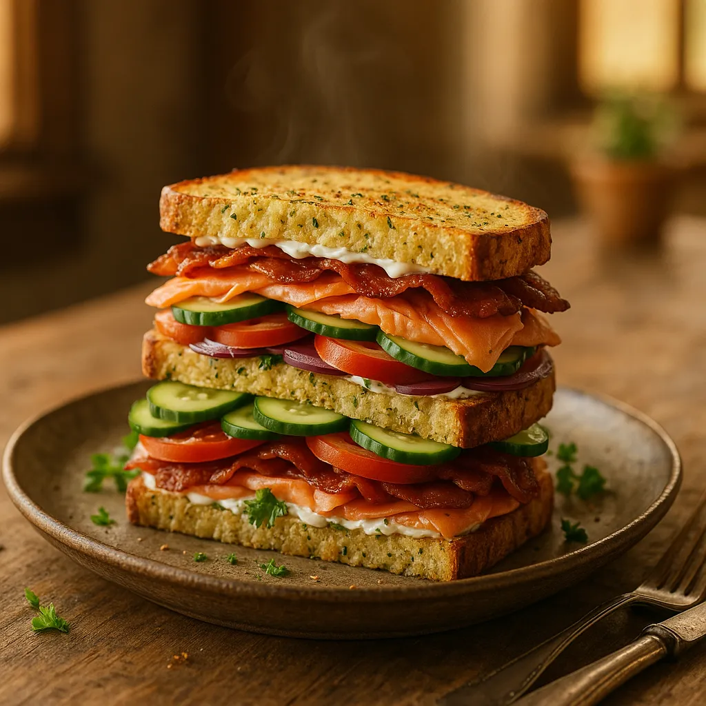 Salmon Cucumber Cream Cheese Sandwich