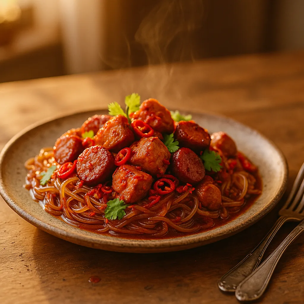 Spicy Peanut Pork on Glass Noodles