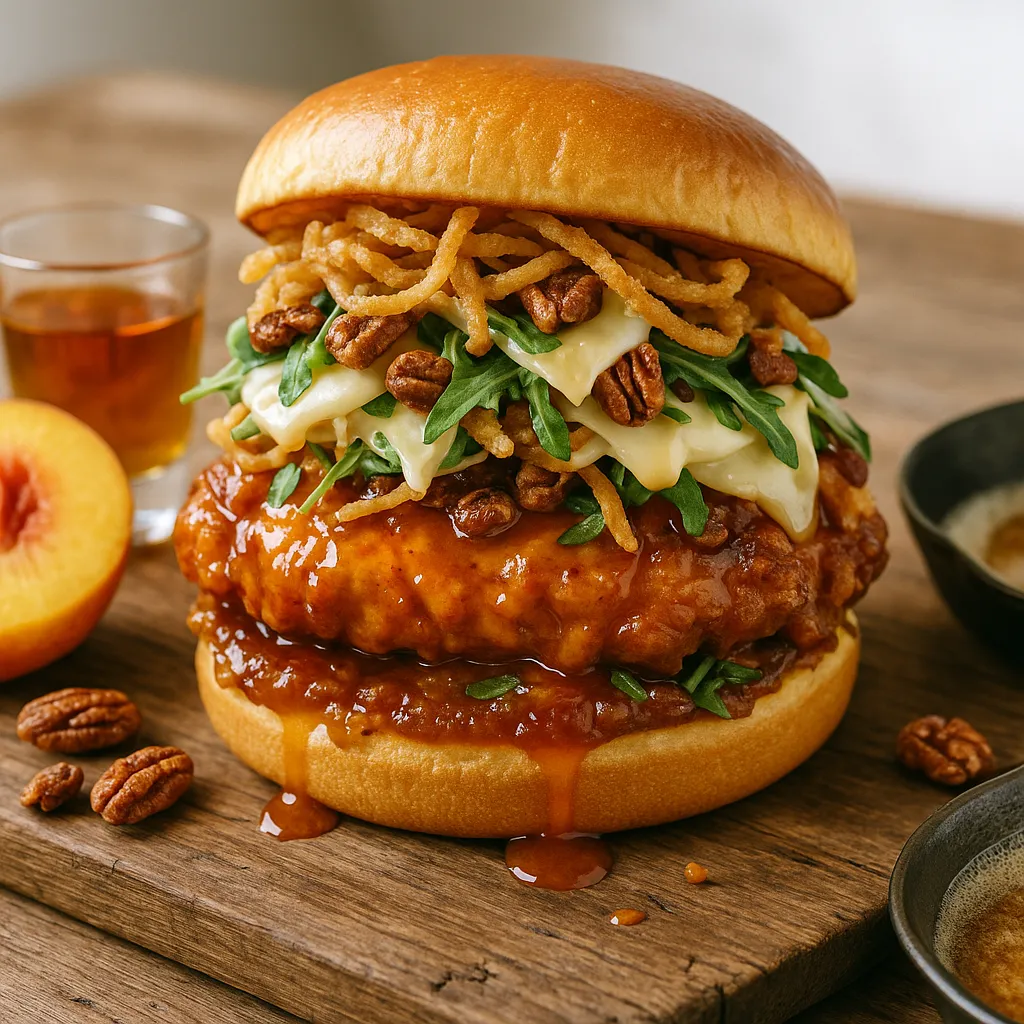 Peach Bourbon Brown Butter Chicken Sandwich