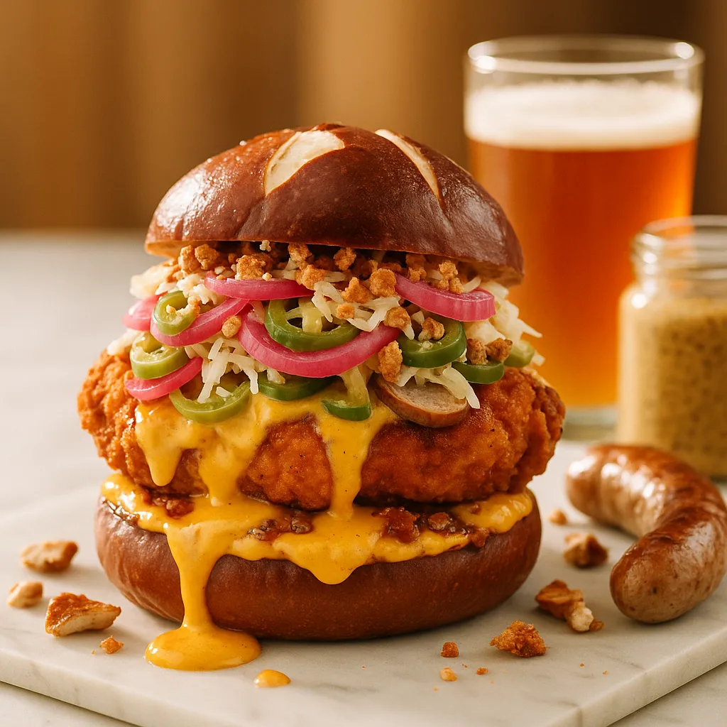 Loaded Beer Brat Chicken Sandwich